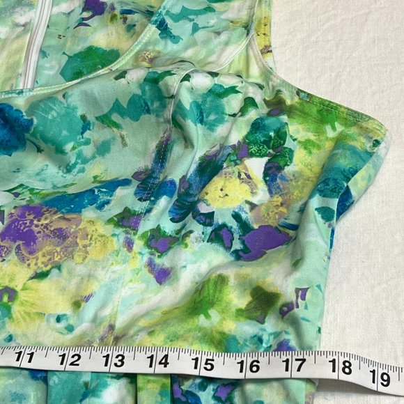 Calvin Klein Women's Dress Sleeveless Size 12 Zipper Green Geometric Pleat Skirt - Picture 8 of 9